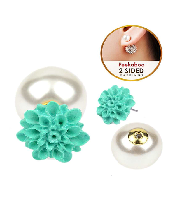 Flower and pearl double sided front and back earring