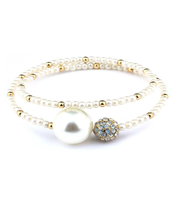 CRYSTAL FIREBALL AND PEARL MEMORY WIRE BRACELET