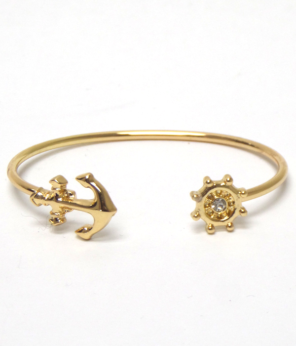 Anchor and wheel metal cuff bracelet