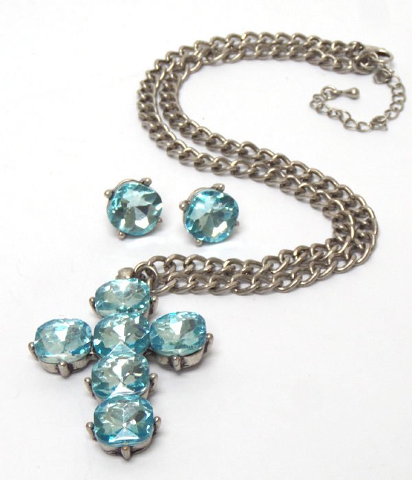 Catherine popesco inspired glass cross necklace set 
