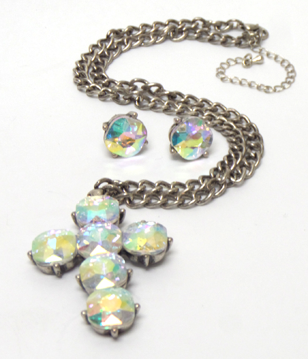 Catherine popesco inspired glass cross necklace set 