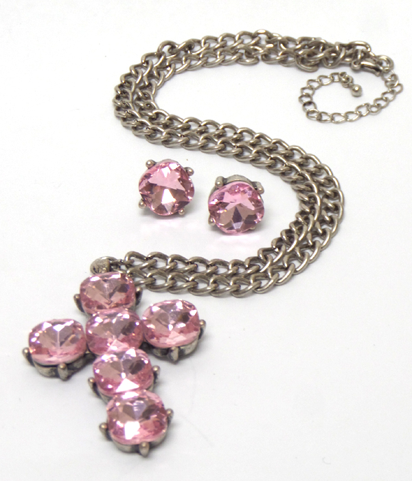 Catherine popesco inspired glass cross necklace set 