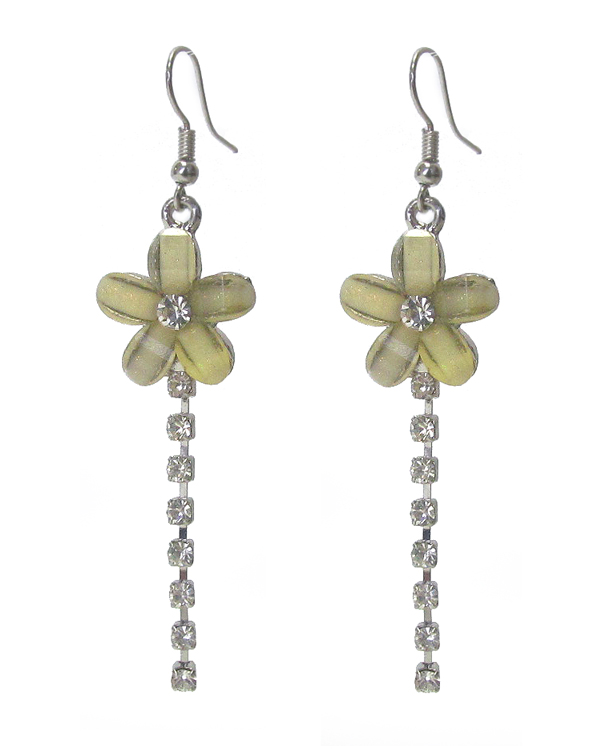 Facet glass flower and crystal drop earring