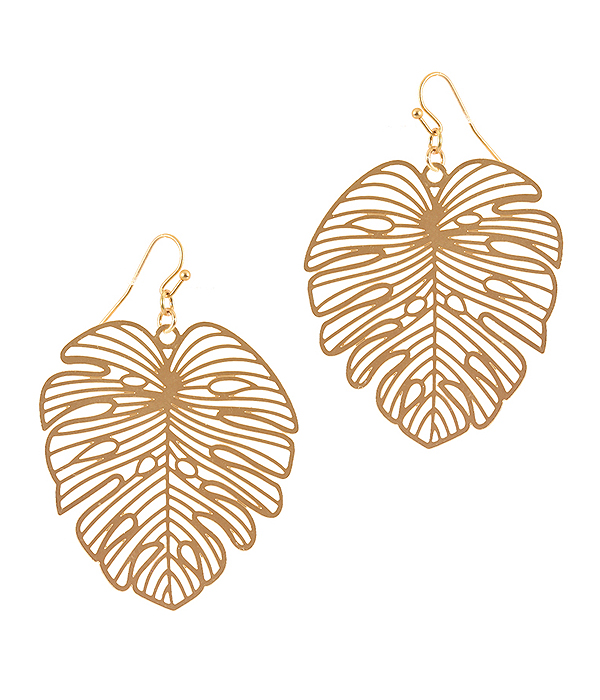 METAL FILIGREE GIANT MONSTERA LEAF EARRING