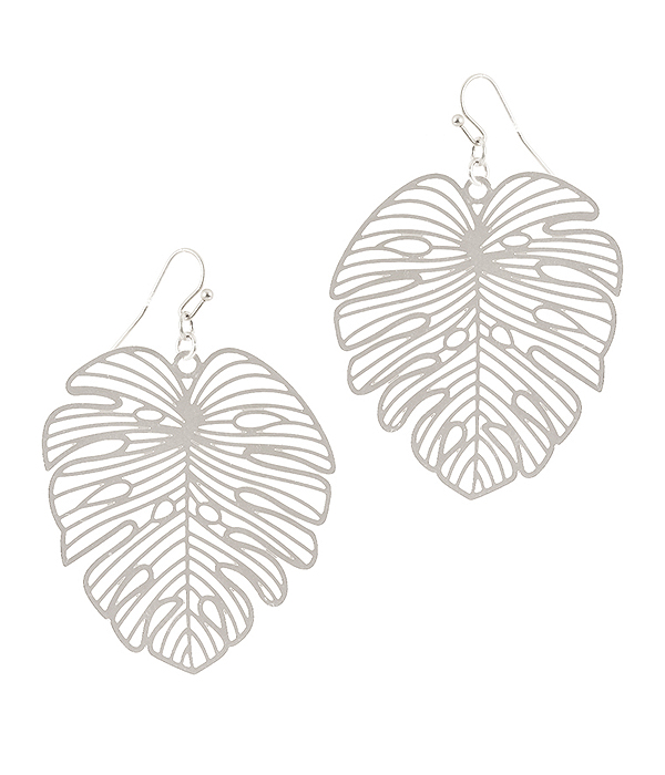 METAL FILIGREE GIANT MONSTERA LEAF EARRING