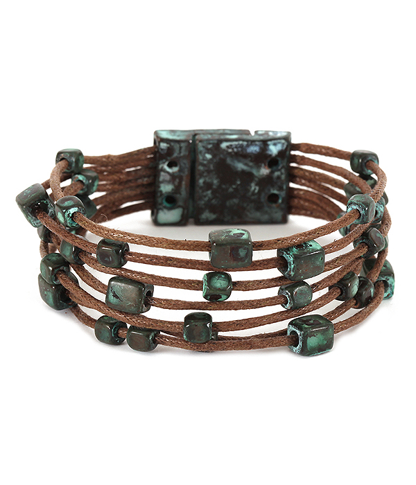 Multi metal nugget and wax cord magnetic bracelet