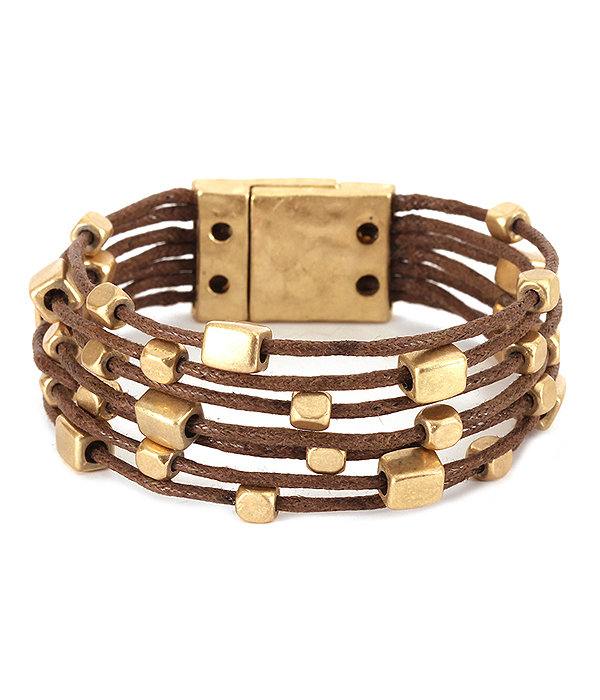 MULTI METAL NUGGET AND WAX CORD MAGNETIC BRACELET