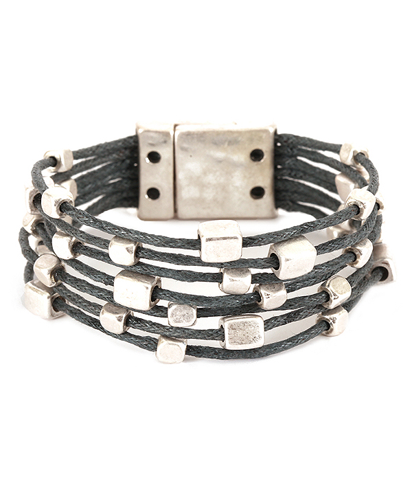 Multi metal nugget and wax cord magnetic bracelet