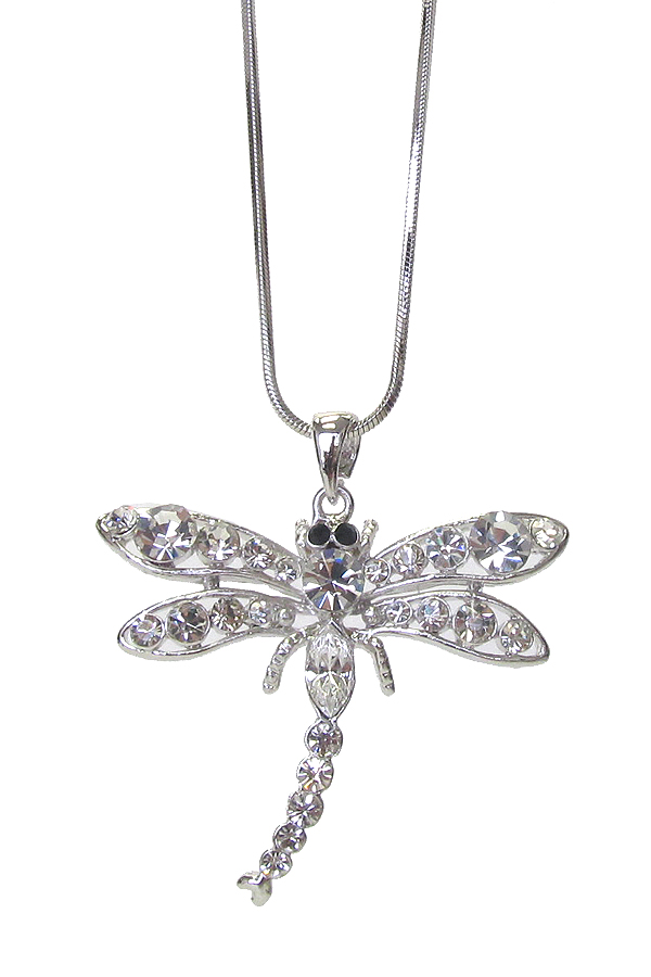 WHITEGOLD PLATING CRYSTAL DRAGONFLY PENDANT NECKLACE