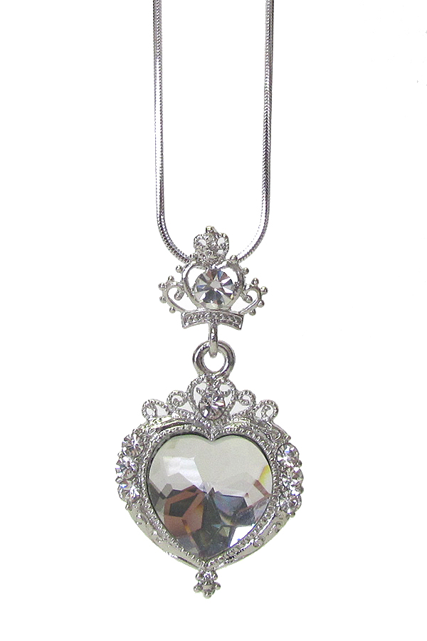 WHITEGOLD PLATING CRYSTAL HEART PENDANT NECKLACE