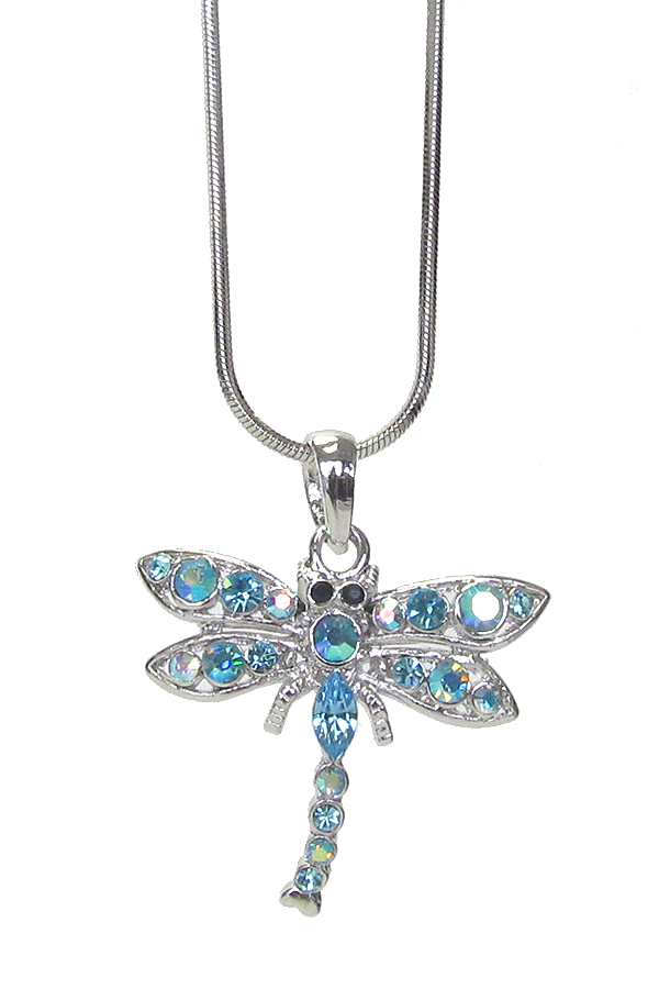 WHITEGOLD PLATING CRYSTAL DRAGONFLY PENDANT NECKLACE