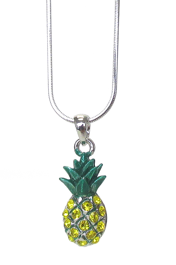 MADE IN KOREA WHITEGOLD PLATING CRYSTAL PINEAPPLE PENDANT NECKLACE