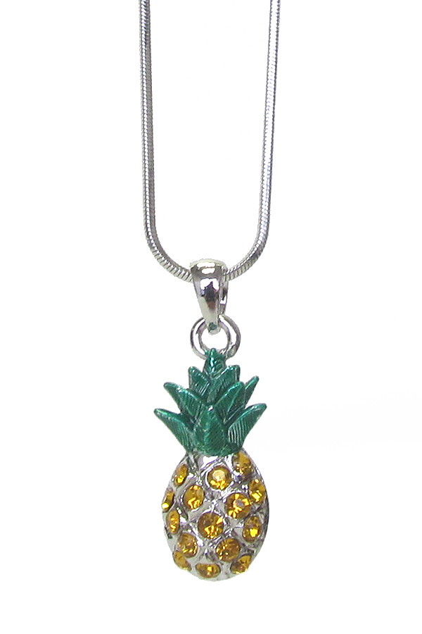 WHITEGOLD PLATING CRYSTAL PINEAPPLE PENDANT NECKLACE