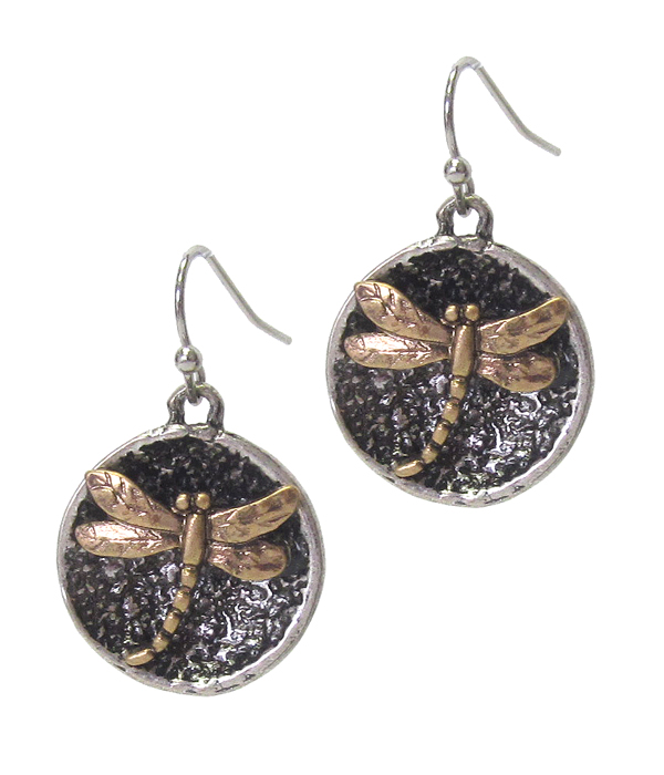 DRAGONFLY ON DISC EARRING