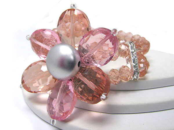 Crystal and facet glass flower stretch bracelet