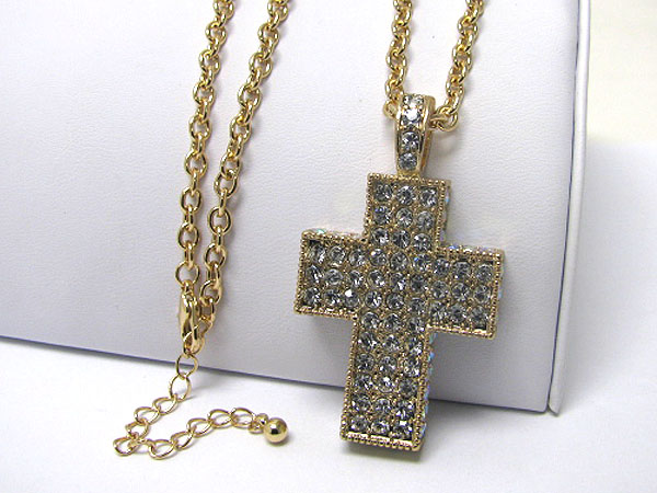 Crystal deco cross long necklace