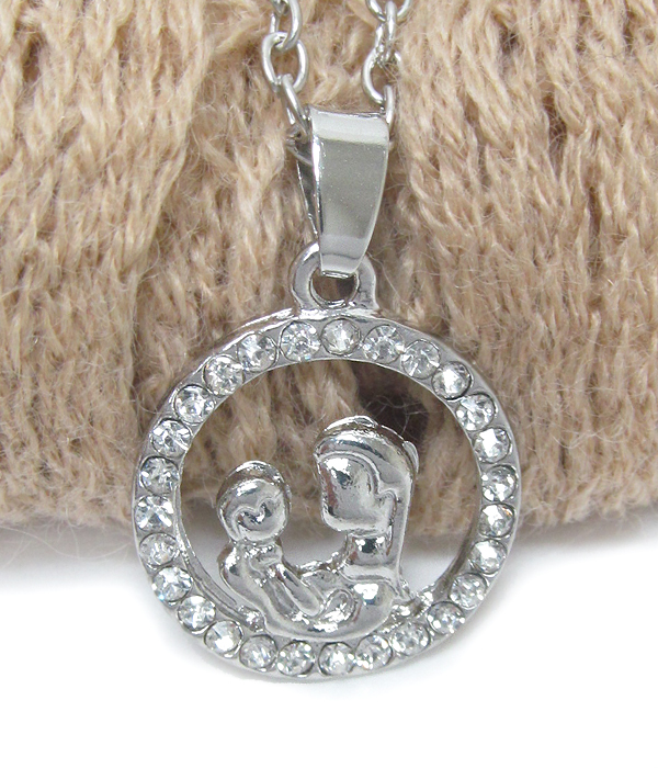 Crystal mom and baby pendant necklace
