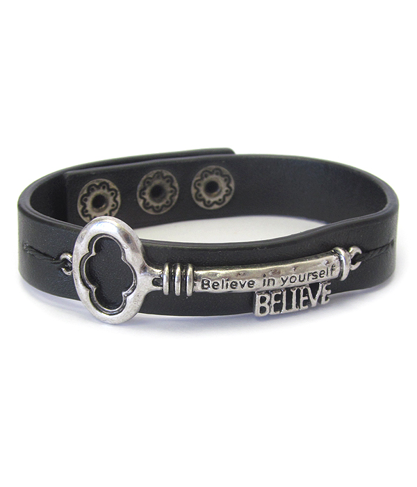 RELIGIOUS INSPIRATION KEY LEATHER BRACELET - BELIEVE