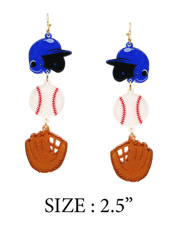 SPORT THEME MULTI CHARM DANGLE DROP EARRING - BASEBALL