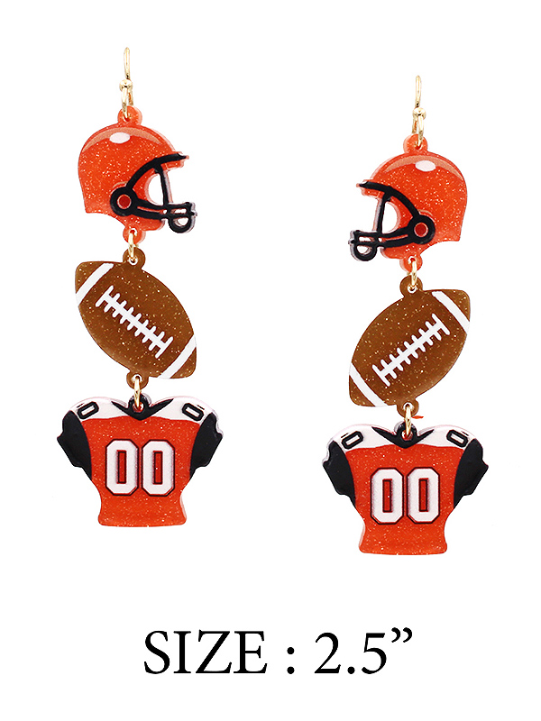 SPORT THEME MULTI CHARM DANGLE DROP EARRING - FOOTBALL