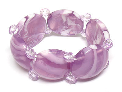 Round marble disk link stretch bracelet