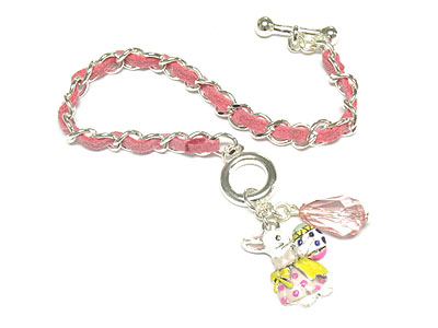 Easter bunny braided suede toggle bracelet