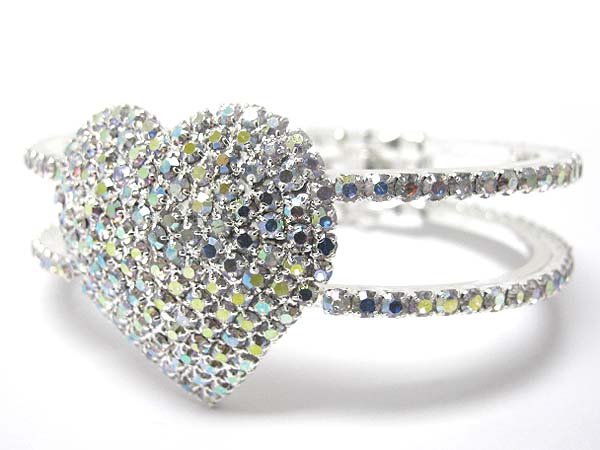 Rhinestone heart hinge bangle