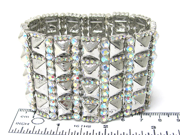 Multi crystal and muti metal spike link stretch bracelet