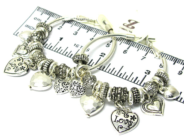 Metal love heart charm hoop earring - hoops