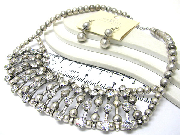 Multi crystal and metal ball link bib style multi ball chain necklace earring set