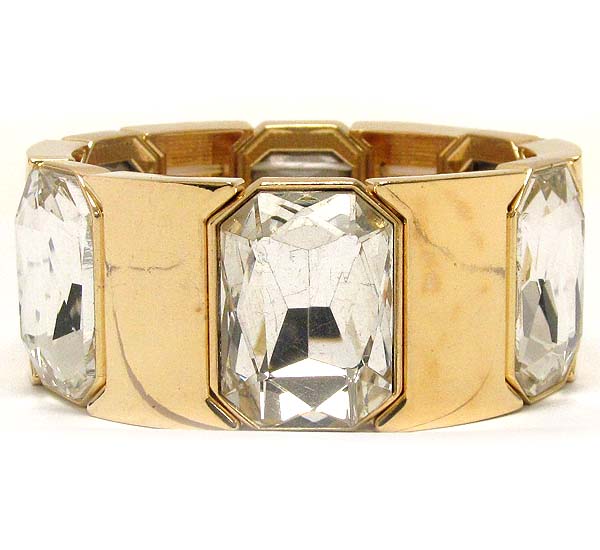 Crystal square glass pattern metal strtech bracelet