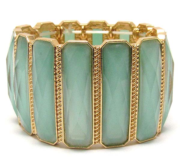 Textered metal multi rectangle pattern glass stone stretch bracelet