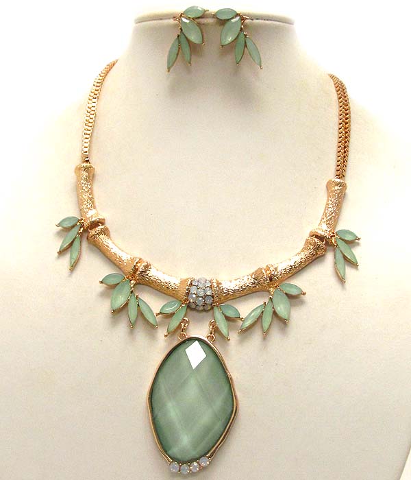 Bamboo inspired glass stone necklace earring set