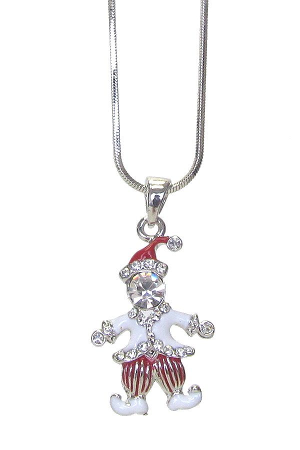 WHITEGOLD PLATING CRYSTAL CLOWN PENDANT NECKLACE