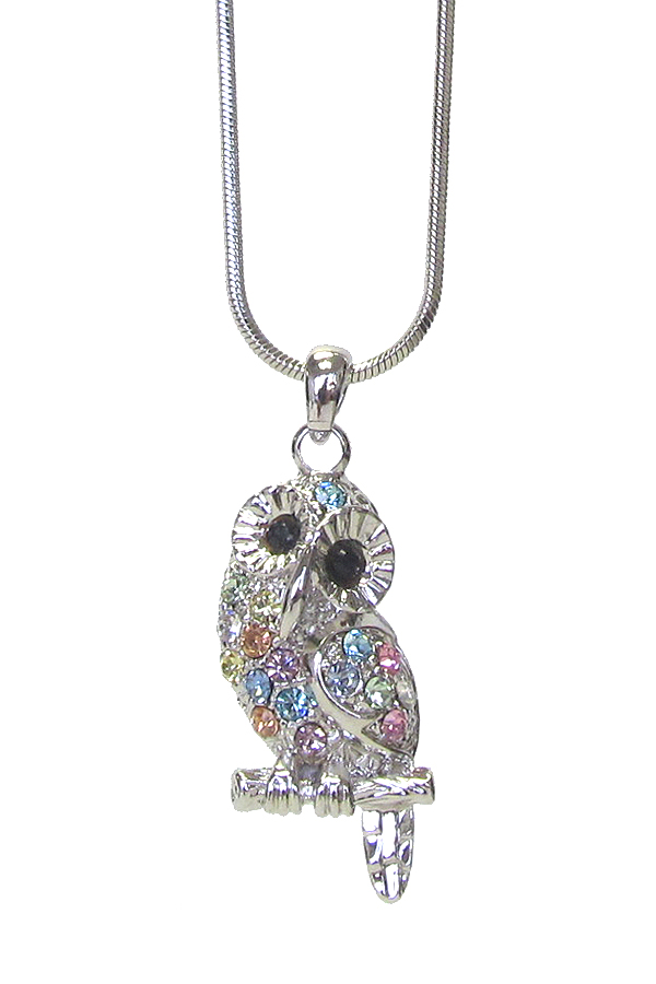 Made in korea whitegold plating crystal owl pendant necklace