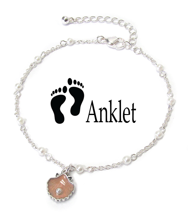 Sealife theme charm anklet - pearl and shell