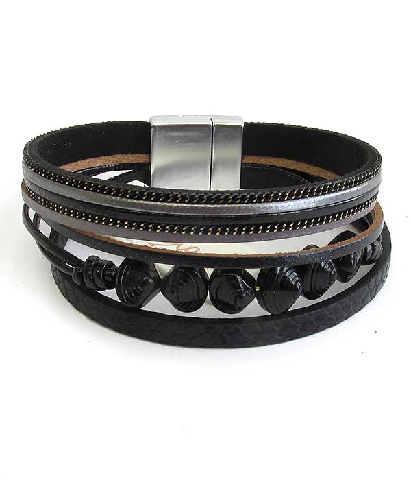 Multi layer leatherette magnetic bracelet - shell