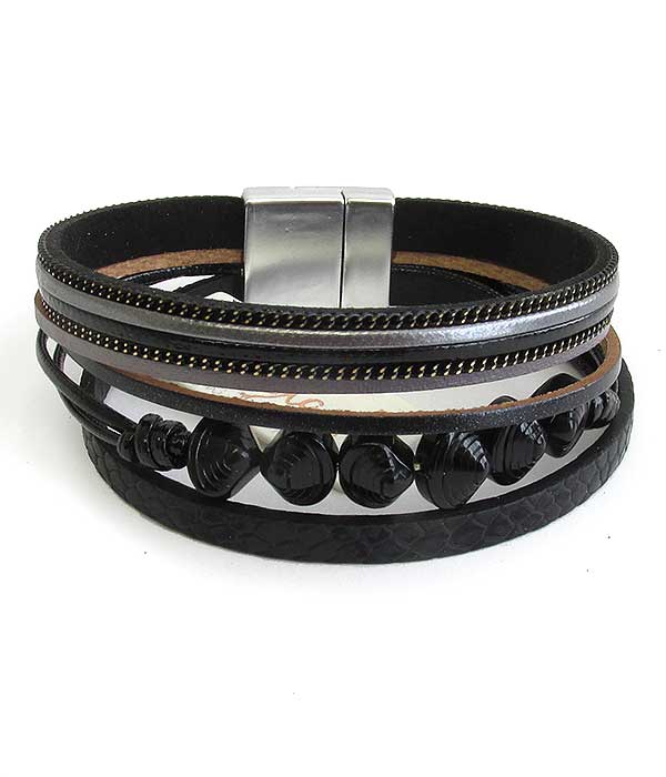 MULTI LAYER LEATHERETTE MAGNETIC BRACELET - SHELL