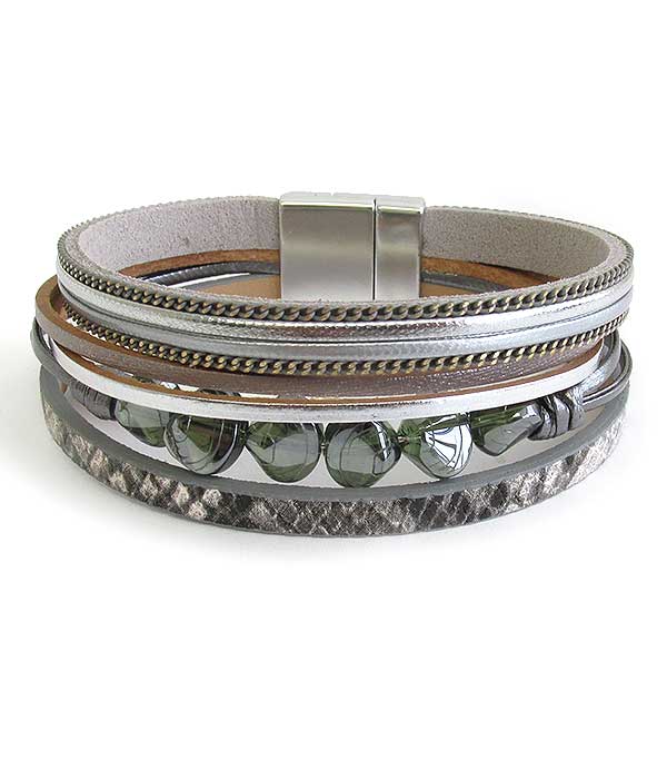 MULTI LAYER LEATHERETTE MAGNETIC BRACELET - SHELL