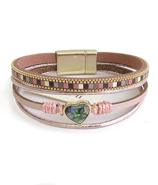 MULTI LAYER LEATHERETTE AND HEART MAGNETIC BRACELET