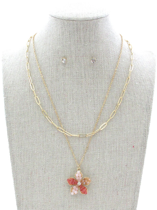 Multi seedbead flower pendant necklace set