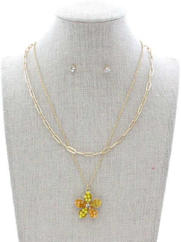Multi seedbead flower pendant necklace set