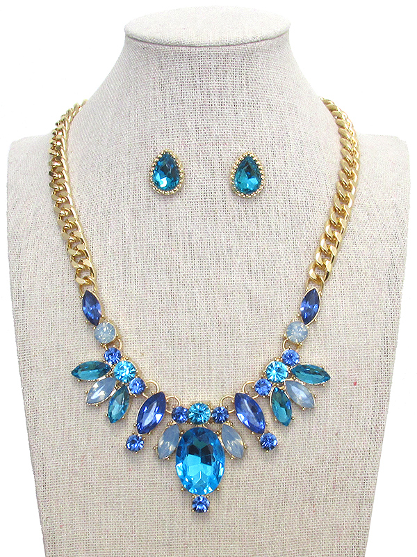 MULTI FACET STONE AND CRYSTAL MIX STATEMENT NECKLACE SET