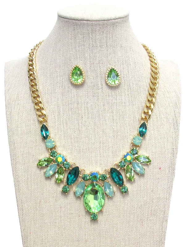 MULTI FACET STONE AND CRYSTAL MIX STATEMENT NECKLACE SET