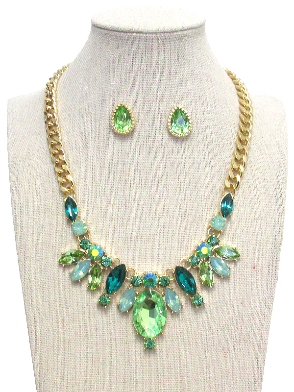 Multi facet stone and crystal mix statement necklace set