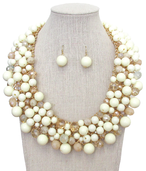 MULTI MIX BALL BEAD MIX DANGLE CHUNKY NECKLACE SET