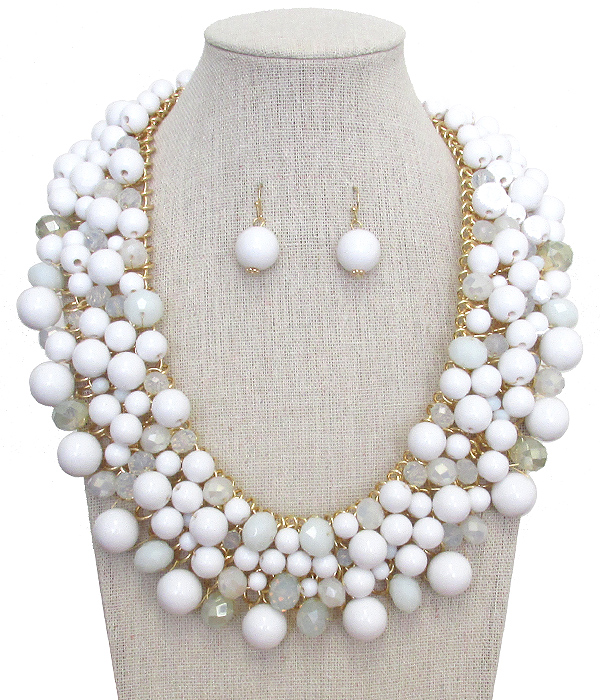 Multi mix ball bead mix dangle chunky necklace set
