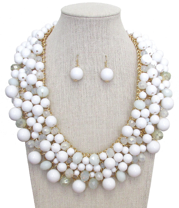 MULTI MIX BALL BEAD MIX DANGLE CHUNKY NECKLACE SET