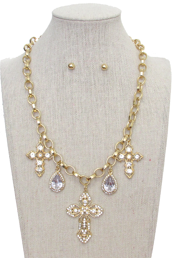 MULTI CROSS CHARM PENDANT CHAIN NECKLACE SET