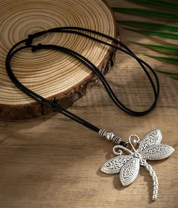 Retro dragonfly wax cord pull adjust necklace